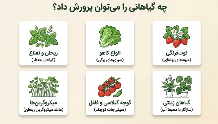 چه گیاهانی می‌توان با دکوپونیک مینی پرورش داد؟